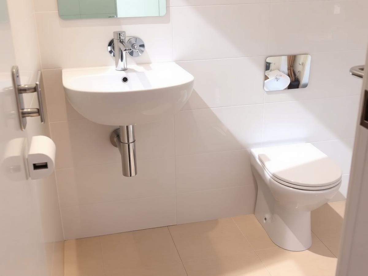 Clean bathroom with newly installed basin, chrome tap and toilet
